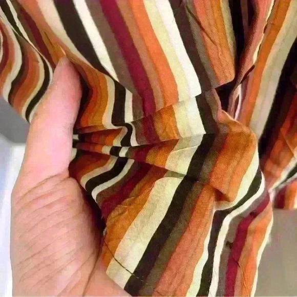 Vintage oversized unisex orange stripes long sleeves button down shirt  blouse - Picture 8 of 11